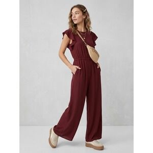 Wilfred Aritzia Burgundy Wide Leg Flutter Sleeve Jumpsuit Size M 64288